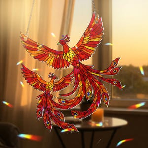 Phoenix Motherhood Suncatcher: Holographic Acrylic Firebird Window Hanging