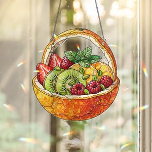 Holographic Fruit Basket Suncatcher: Faux Stained Glass Window Art