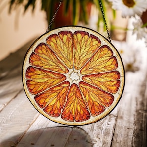 Citrus Slice Faux Stained Glass Suncatcher: Orange Window Art
