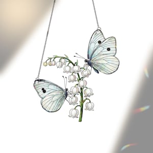 Holographic Butterfly & Lily Suncatcher: Stained Glass Style Window Hanging