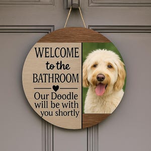 Personalized Dog Bathroom Sign: Funny Doodle Decor, Custom Pet Gift