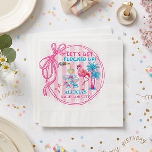 Funny Flamingo Bachelorette Napkins, Let's Get Flocked Up Custom Pink Toile Party Decor