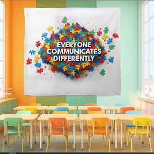 Neurodiversity Classroom Tapestry: Puzzle Piece Banner, Inclusive Decor