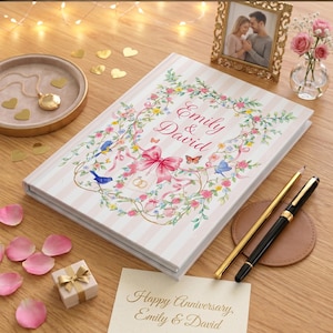 Libro de firmas para invitados de boda, libro de firmas con lazo floral a rayas, libro de recuerdos para despedida de soltera