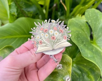 Floral Book Badge Reel: Boho Nurse ID Holder