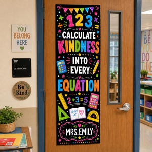 Personalized Math Teacher Linen Door Banner: Custom Classroom Tapestry