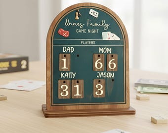 Personalized Wood Scoreboard: Family Game Night Counter, Custom Board Game Tracker Display