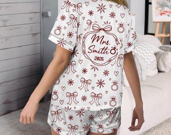 Ensemble pyjama en satin personnalisé à Noël dernier pour Miss 2025 : cadeau de pyjama pour les fêtes de la mariée