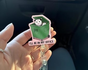 Funny Possum Badge Reel: Glitter Opossum Retractable ID Holder