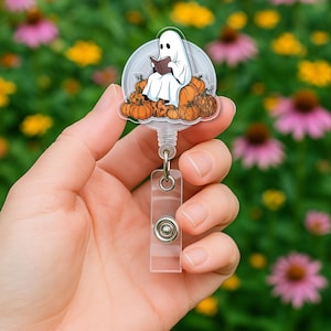 Ghost Reading Badge Reel: Halloween Fall ID Tag Clip for Nurses & Teachers