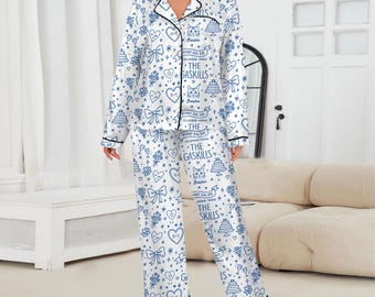 Ensemble de pyjama de fiançailles en satin de mariage personnalisé : vêtements de nuit de mariée personnalisés pour la mariée, la femme et les demoiselles d'honneur