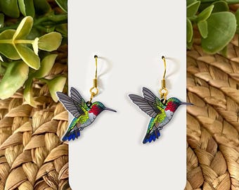 Hummingbird Earrings, Nature-Inspired Jewelry, Boho Dangle Earrings, Bird Lover Gift, Nature Earrings, Cottage Core Gift For Her