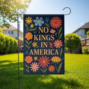Patriotic Floral Garden Flag: No Kings in America, Weather-Resistant