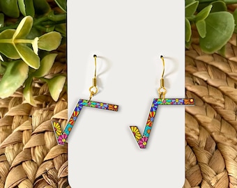 Colorful Square Root Earrings, Math Teacher Jewelry, Funny Math Gift, Flower Pattern Dangle Earrings, Geeky Teacher Accessory