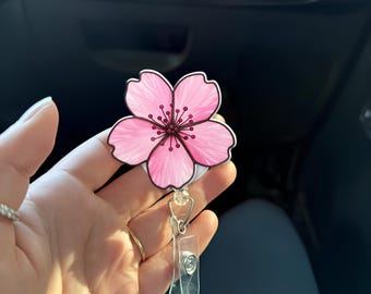 Cherry Blossom Badge Reel: Sakura Flower Retractable ID Holder