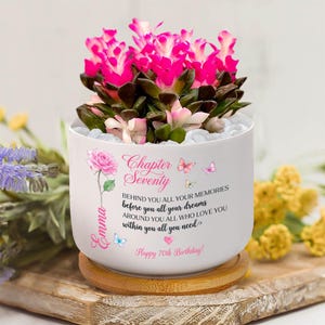 Personalized 70th Birthday Plant Pot & Vase, Chapter Seventy Milestone Birthday Gift for Her