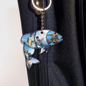パーソナライズされた釣り写真キーホルダー：アクリル製魚キーリング