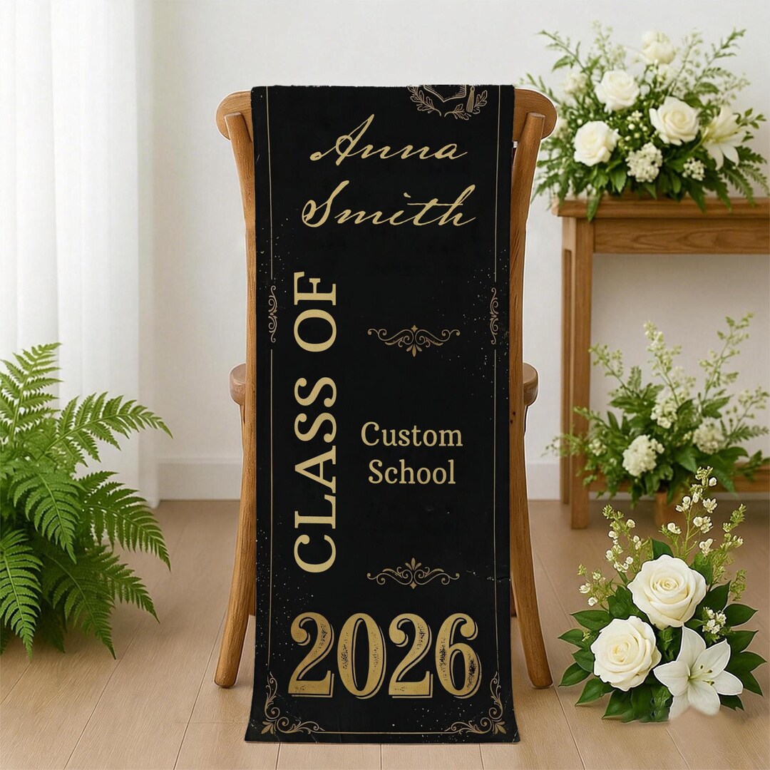 Spring Graduation Linen Personalized Graduation Linen Tapestry: Custom Black Gold Class of 2026 ...