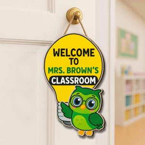 Personalized Owl Teacher Classroom Sign: Wooden Door Hanger