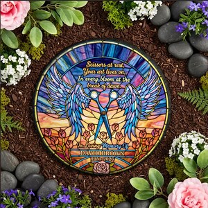 Personalisierter Friseur-Gedenkstein, individuelles Friseur-Erinnerungsgeschenk, Schere im Ruhedekor