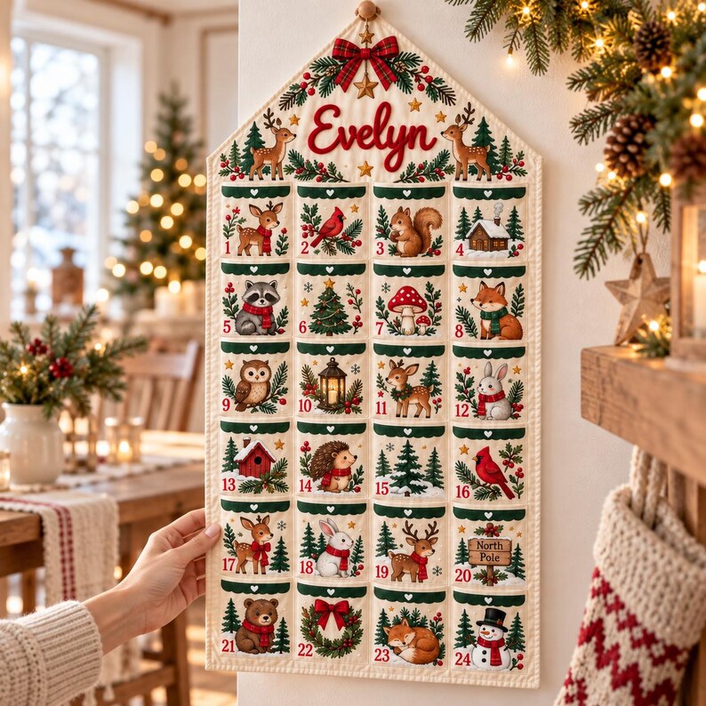 Personalized Woodland Advent Calendar: Custom Name Fabric Christmas ...