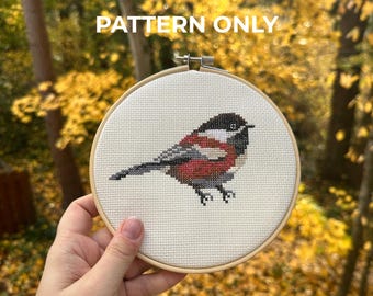Chestnut Backed Chickadee 2.0 Cross Stitch Pattern | Bird Embroidery | Digital Pattern