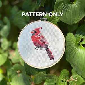 Patrón de punto de cruz del pájaro cardenal norteño / Pájaro rojo / Patrón digital