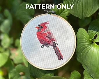 Red Northern Cardinal Bird Cross Stitch Pattern (Digital Pattern)
