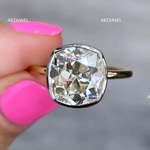 Bezel Set Engagement Ring Old Mine Cut Anniversary Ring 3.00 Ct Cushion Cut Moissanite Ring Old European Wedding Ring Solitaire Diamond Ring
