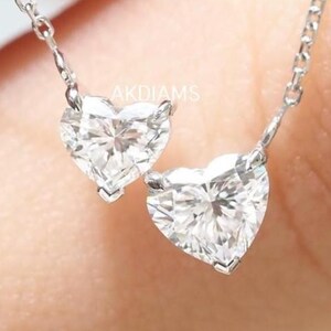1.50 Ctw Heart Cut Moissanite White Gold Diamond Necklace Heart Shape Two Stone Moissanite Necklace White Moissanite Necklace Women Gift