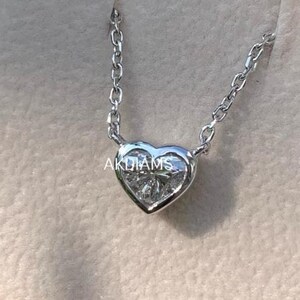 1.50 Ct Heart Cut Moissanite Necklace Bezel Set Heart Moissanite Solitaire White Moissanite Necklace White Gold Diamond Women Necklace