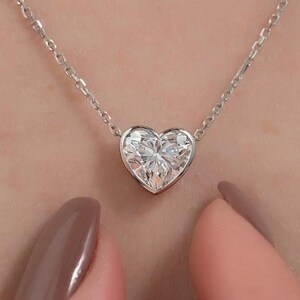 Bezel Set Heart Moissanite Solitaire White Moissanite Necklace 2.00 Ct Heart Cut Moissanite Necklace White Gold Diamond Women Necklace