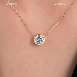 0.35 Ct Moissanite Diamond Necklace - Round Cut 18K Solid Gold Jewelry - Minimalist Bridal Luxury Accessory - Bachelorette Gift For Women
