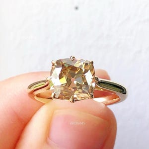 Cushion Champagne Moissanite Ring Old European Cushion Ring Solitaire Wedding Ring 2.00 Ctw Old Mine Cut Moissanite Ring Anniversary Gift