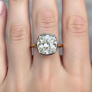 Bezel Set Engagement Ring Old Mine Cut Anniversary Ring 3.00 Ct Cushion Cut Moissanite Ring Old European Wedding Ring Solitaire Diamond Ring