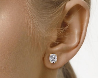 Cushion Earrings Moissanite - Solid Gold Moissanite Earrings - 2+2 Ct Diamond Earrings Cushion Cut - Fancy Diamond Earrings Gift For Her