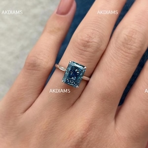 Radiant Cut Moissanite Ring Blue Moissanite Ring 4.00 Ct Radiant Moissanite Ring Solitaire Wedding Ring For Woman Blue Diamond Ring