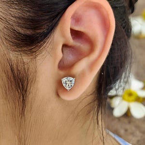 Trillion Cut Moissanite Stud Earrings: 3.0 Ct White Solitaire