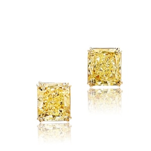 Canary Yellow Moissanite Earring Radiant Cut Stud Earring 2 + 2 Ct Radiant Cut Yellow Moissanite Stud Earring Silver Diamond Earring Woman