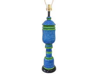 Monumental Bitossi Rimini Blue Green Pottery Lamp Mid-Century Modern Italian