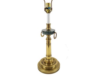 Vintage Stiffel Candlestick Desk Lamp Green Granite & Satin Brass Traditional