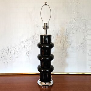 Mid-Century Modern Black Haeger Pottery & Chrome Lamp Late 60s Pop Art Mod