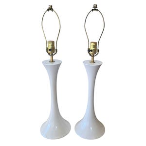 Vintage PAIR Space Age Modern White Tulip Lamps