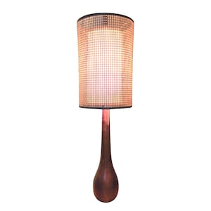 Danish Modern Teak Teardrop Lamp with Double Fiberglass & Rattan Shade MCM