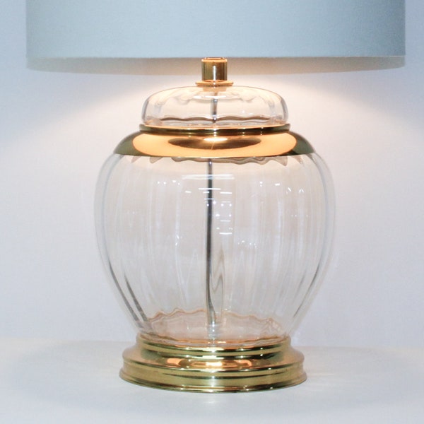 Hollywood Regency Lamp . Glass Brass Ginger Jar by Paul Hanson