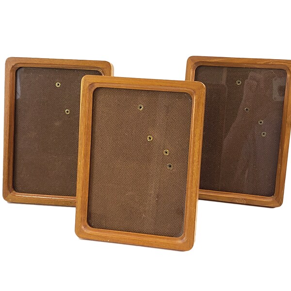 SET 3 Teak Photo Frames Danish Modern Sculptural Wood Vintage Picture Display 5x7