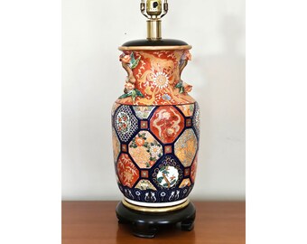 Vintage Asian Frederick Cooper Imari Porcelain Lamp Japanese Pottery Traditional Red Blue Green Dragons Chrysanthemums Cranes