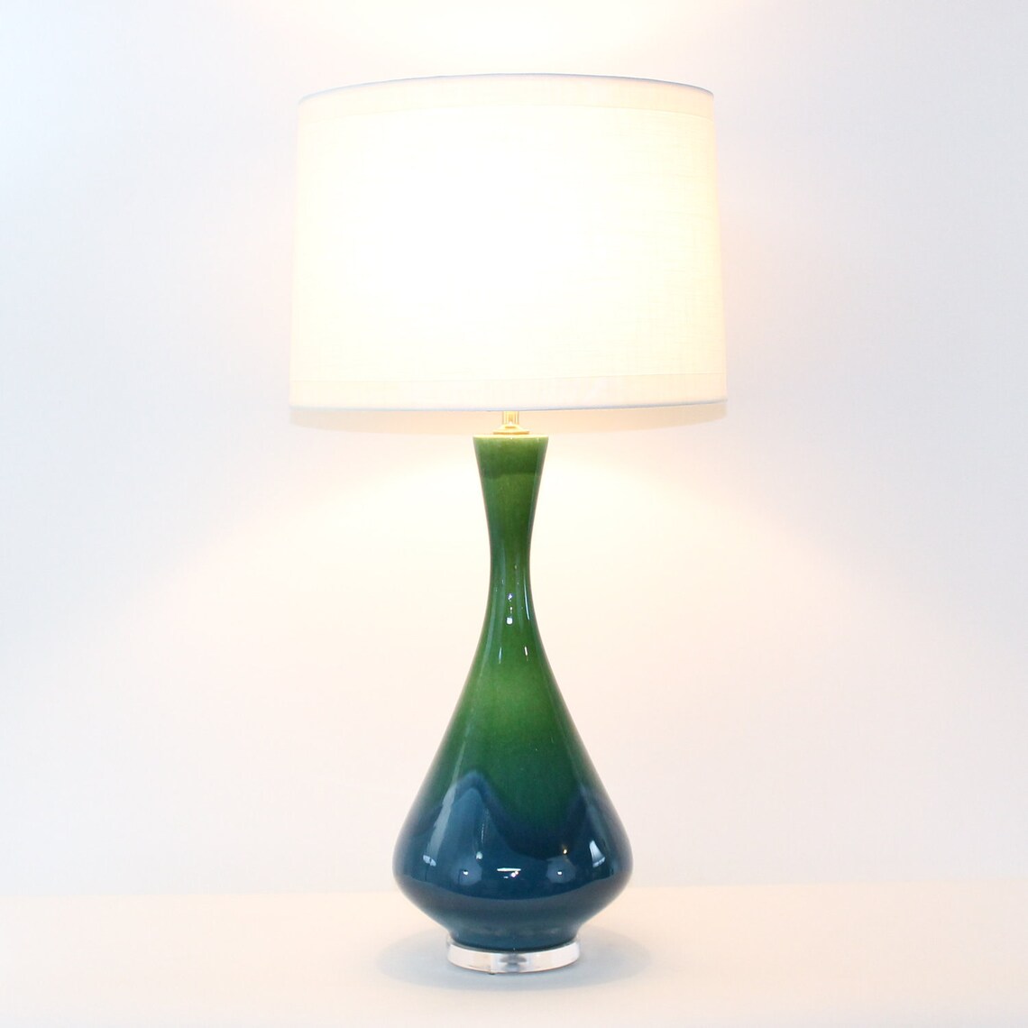 PAIR MidCentury Modern Ceramic Lamps in a BlueGreen Drip Etsy