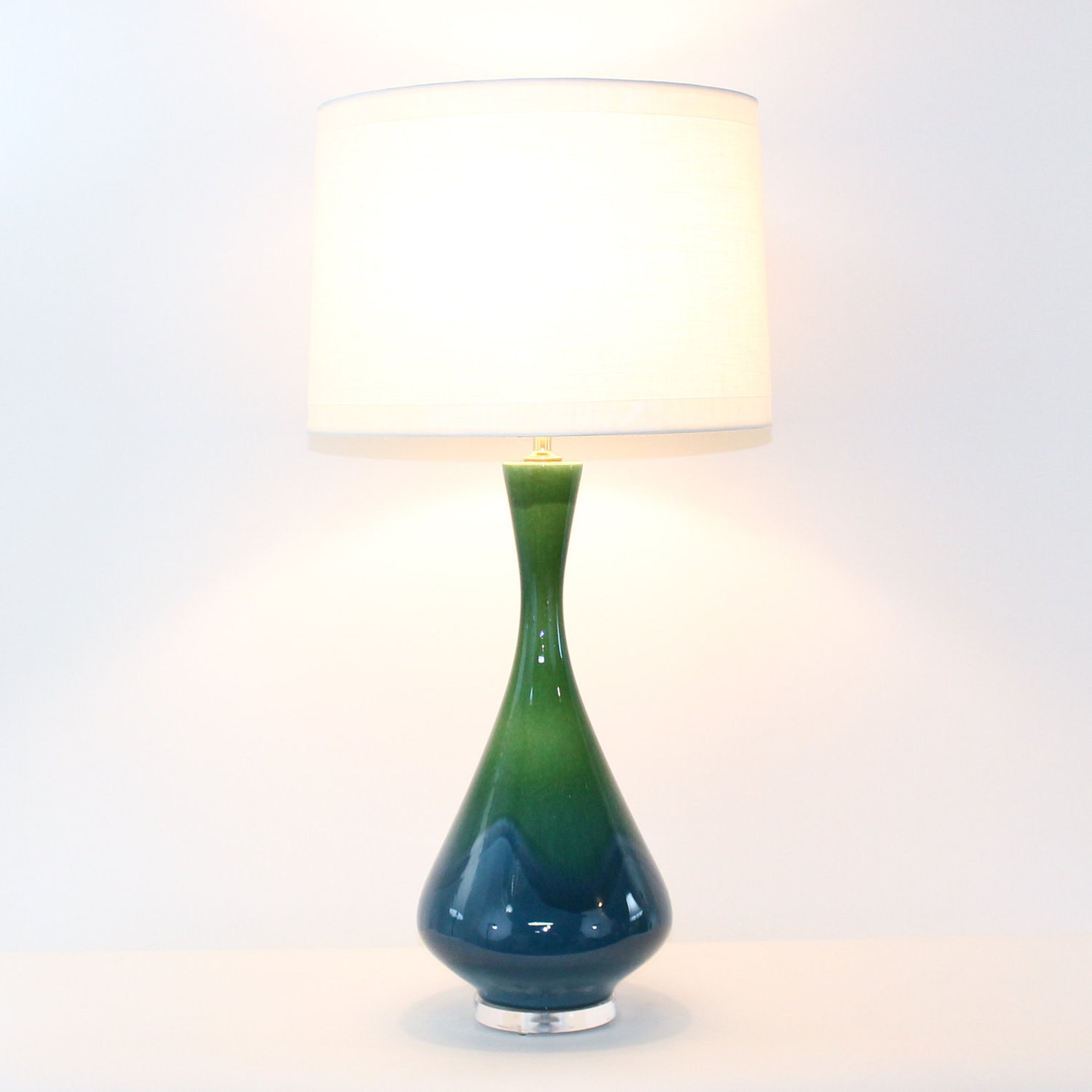 PAIR MidCentury Modern Ceramic Lamps in a BlueGreen Drip Etsy