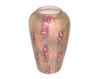 XL 15" West German Pottery Floor Vase Pink Magenta Snakeskin Glaze Postmodern Boho Chic Ceramic